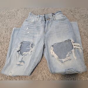 Pink Lily KanCan Paperbag Distressed Mom Jeans